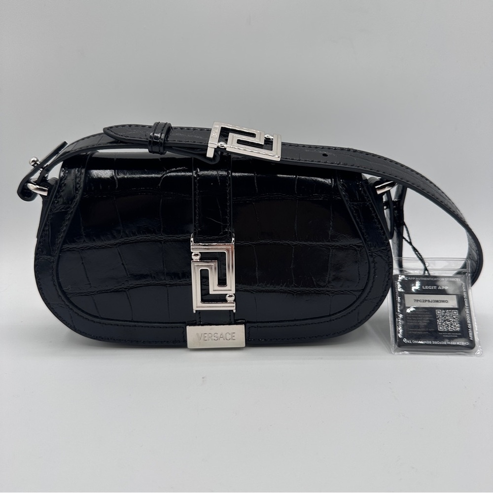 Versace New w tags Crocodile-Embossed Black Leather Mini